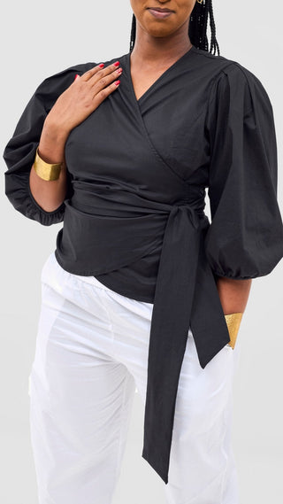 Safari Naledi Wrap Top - Black - Shopzetu