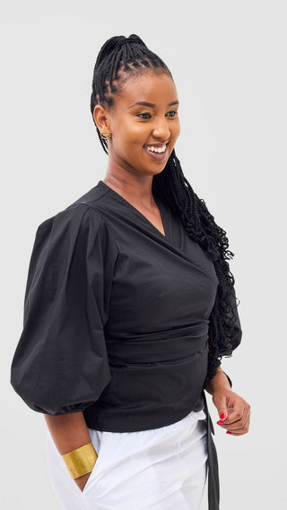 Safari Naledi Wrap Top - Black - Shopzetu