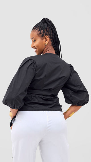 Safari Naledi Wrap Top in Cotton - Black