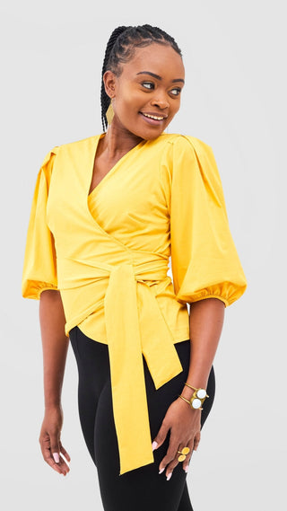Safari Naledi Wrap Top - Mustard - Shopzetu