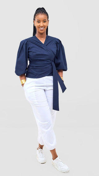 Safari Naledi Wrap Top - Navy - Shopzetu