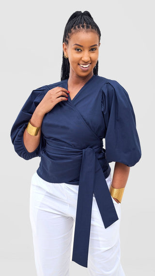Safari Naledi Wrap Top - Navy - Shopzetu