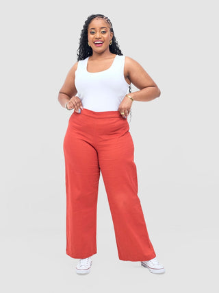 Safari Tiwa Straight Leg Pants - Rust - Shopzetu