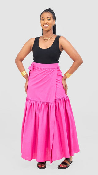 Safari Naledi Gathered Panel Maxi Skirt - Pink - Shopzetu
