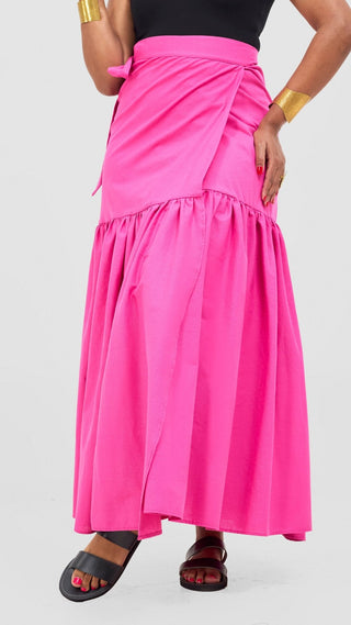 Safari Naledi Gathered Panel Maxi Skirt - Pink - Shopzetu