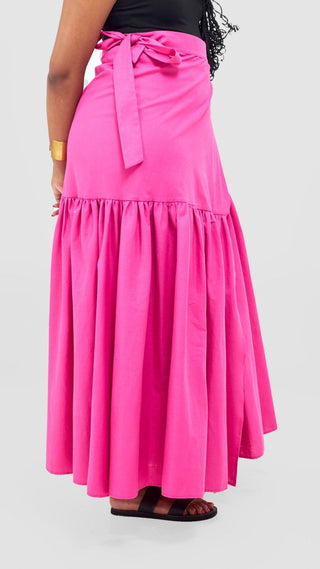 Safari Naledi Gathered Panel Maxi Skirt - Pink - Shopzetu