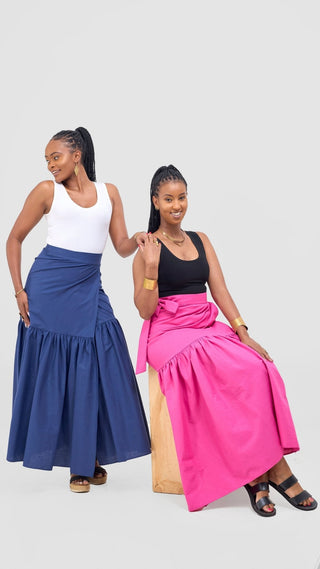 Safari Naledi Gathered Panel Maxi Skirt - Navy - Shopzetu
