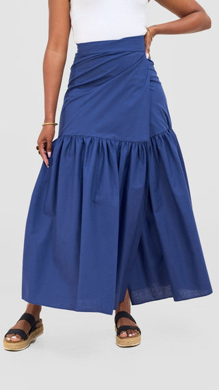 Safari Naledi Gathered Panel Maxi Skirt - Navy - Shopzetu