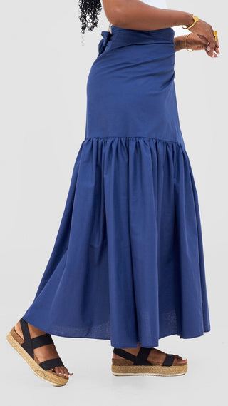 Safari Naledi Gathered Panel Maxi Skirt - Navy - Shopzetu