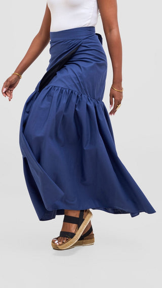Safari Naledi Gathered Panel Maxi Skirt - Navy - Shopzetu