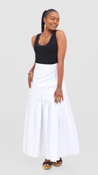 Safari Naledi Gathered Panel Maxi Skirt - White - Shopzetu