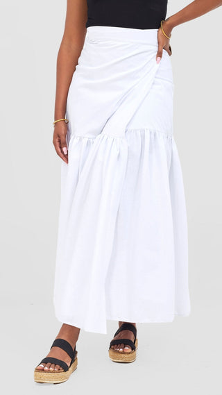 Safari Naledi Gathered Panel Maxi Skirt - White - Shopzetu