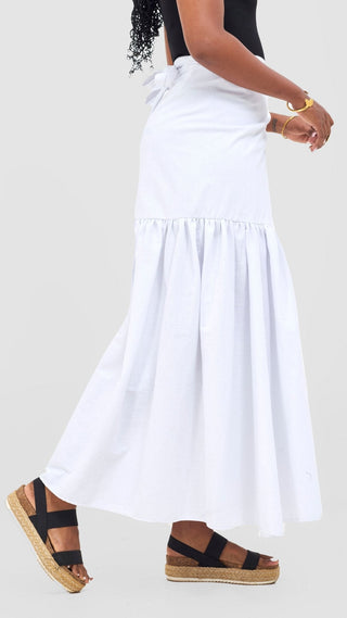 Safari Naledi Gathered Panel Maxi Skirt - White - Shopzetu