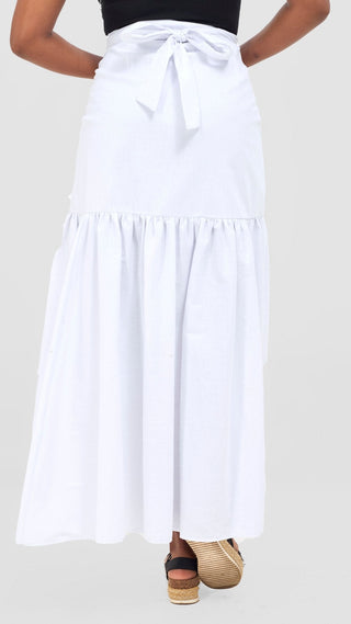 Safari Naledi Gathered Panel Maxi Skirt - White - Shopzetu