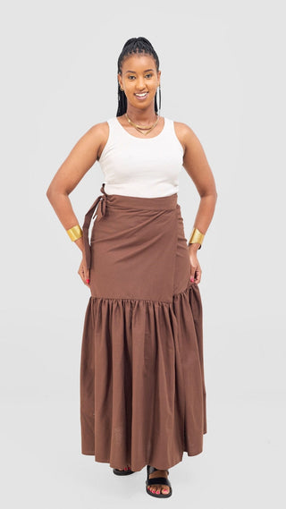 Safari Naledi Gathered Panel Maxi Skirt - Chocolate - Shopzetu