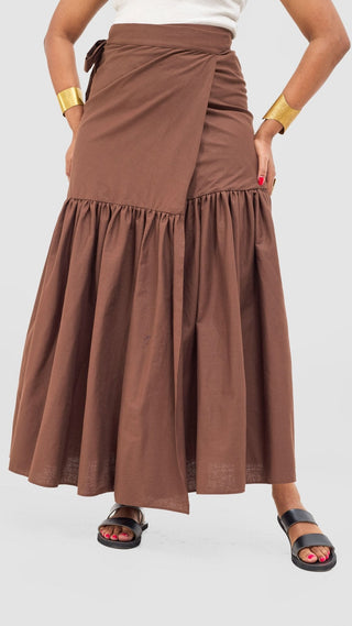 Safari Naledi Gathered Panel Maxi Skirt - Chocolate - Shopzetu