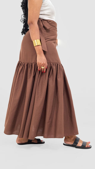 Safari Naledi Gathered Panel Maxi Skirt - Chocolate - Shopzetu