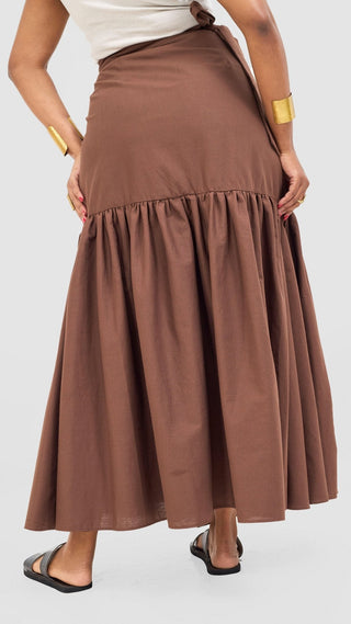 Safari Naledi Gathered Panel Maxi Skirt - Chocolate - Shopzetu