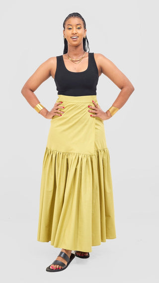 Safari Naledi Gathered Panel Maxi Skirt - Olive - Shopzetu