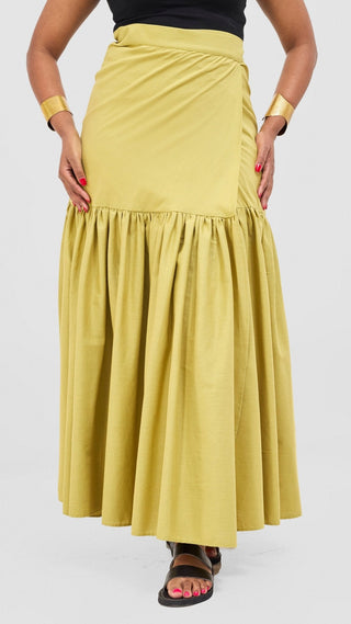 Safari Naledi Gathered Panel Maxi Skirt - Olive - Shopzetu