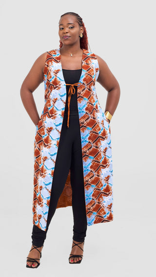 Safari Tiwa Reversible Tie Kimono - Rust + Ama Print