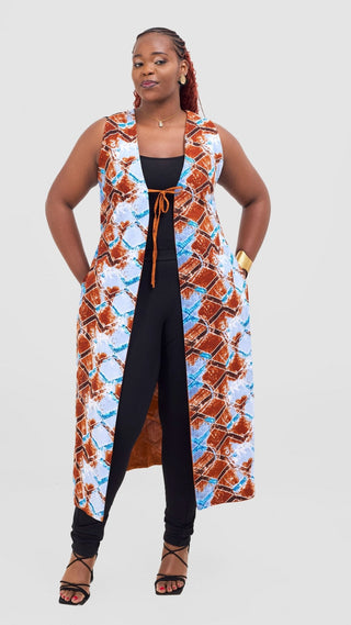 Safari Tiwa Reversible Tie Kimono - Rust + Ama Print - Shopzetu