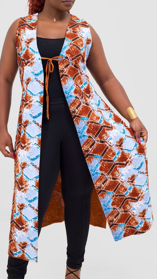 Safari Tiwa Reversible Tie Kimono - Rust + Ama Print - Shopzetu