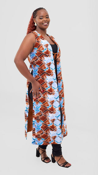 Safari Tiwa Reversible Tie Kimono - Rust + Ama Print - Shopzetu