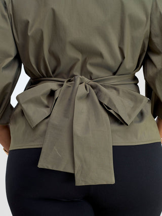 Safari Mali 3/4 Bishop Sleeve  Tie Top MG - Hunters Green