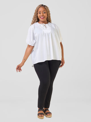 Safari Njano Tie Front Wide Top - White