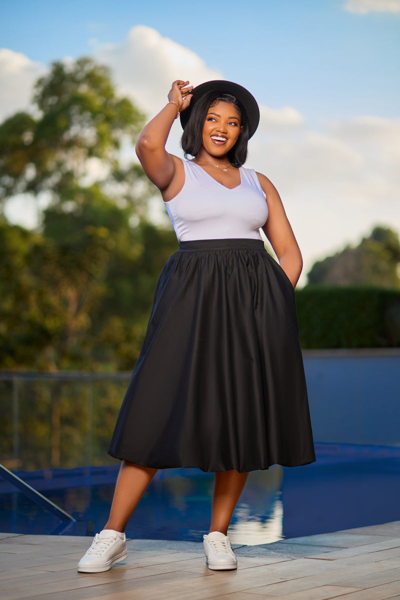 Safari Solana Bubble Midi Skirt - Black