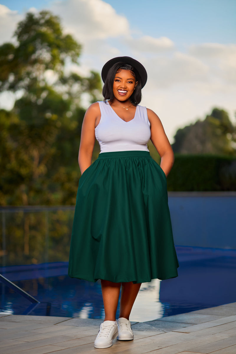 Safari Solana Bubble Midi Skirt - Dark Green