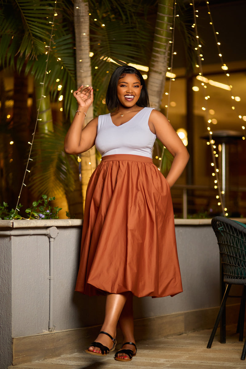 Safari Solana Bubble Midi Skirt - Rust