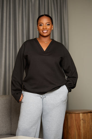 Shiv & Shikie X Safari V-Neck Long Sleeve T-shirt - Black