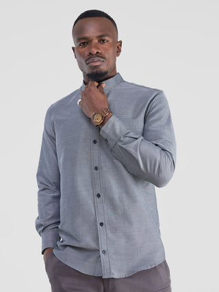 Safari Men's Chinese Collar Long Sleeve Shirt - Grey Stripped