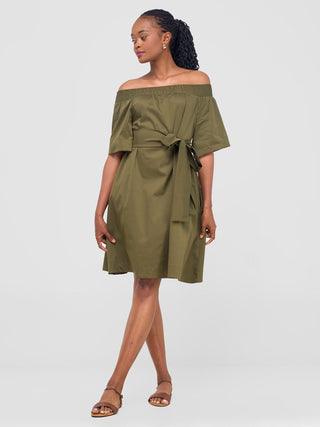 Safari Zene Off Shoulder Dress - Hunters