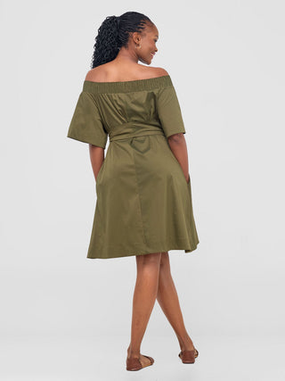 Safari Zene Off Shoulder Dress - Hunters