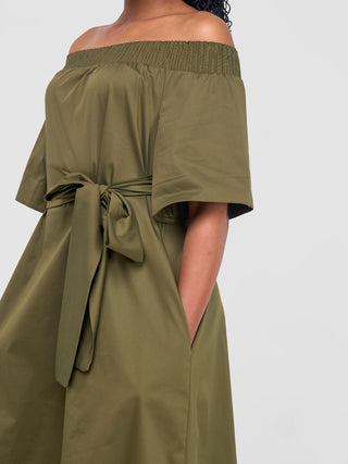 Safari Zene Off Shoulder Dress - Hunters