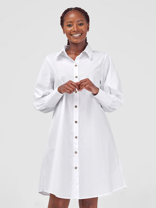 Safari Hawi Bishop Sleeve Tent Shirt Dress - White