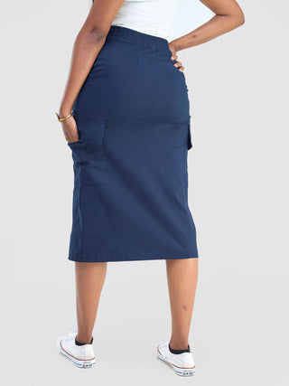 Safari by Vivo Kamari  Front Slit Midi Skirt - Navy