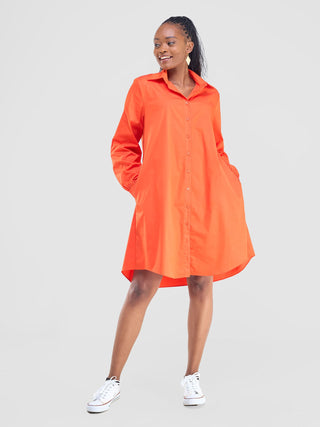 Safari Kaya Long Sleeve Shirt Dress - Orange
