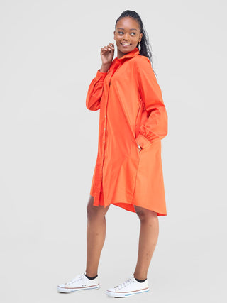 Safari Kaya Long Sleeve Shirt Dress - Orange
