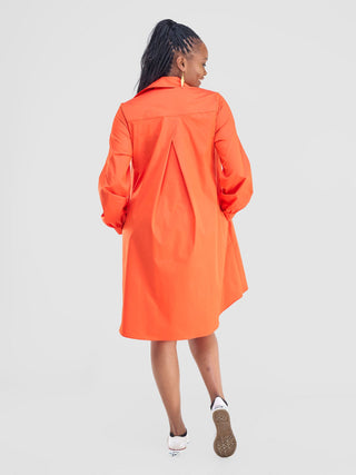 Safari Kaya Long Sleeve Shirt Dress - Orange