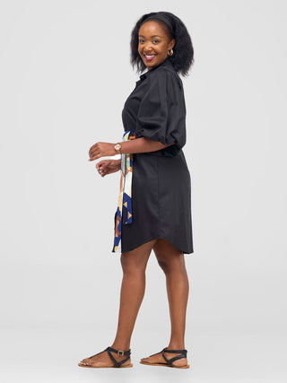 Safari Mali Bishop Sleeve Shirt Dress - Black