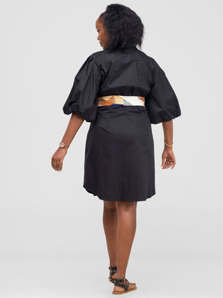 Safari Mali Bishop Sleeve Shirt Dress - Black