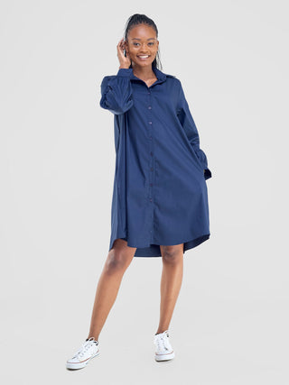 Safari Kaya Long Sleeve Shirt Dress - Navy