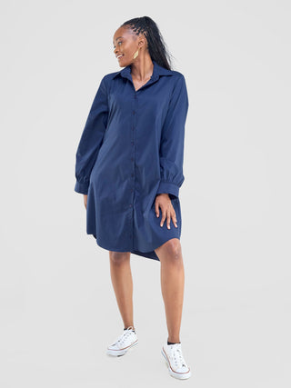 Safari Kaya Long Sleeve Shirt Dress - Navy