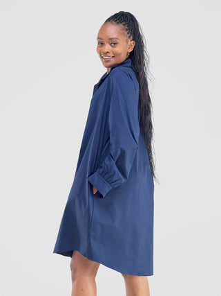 Safari Kaya Long Sleeve Shirt Dress - Navy