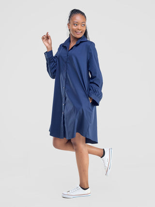Safari Kaya Long Sleeve Shirt Dress - Navy