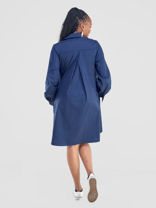 Safari Kaya Long Sleeve Shirt Dress - Navy
